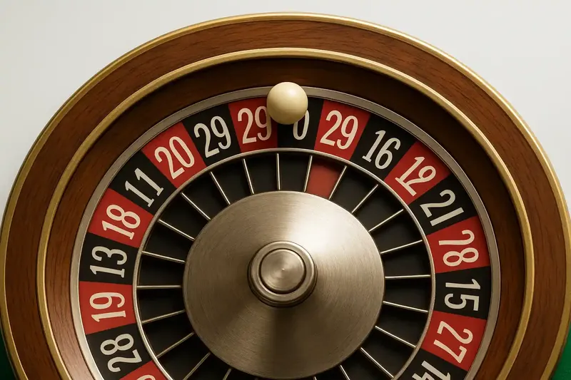 Roulette ball frozen mid-roll on wheel rim above blurred numbers