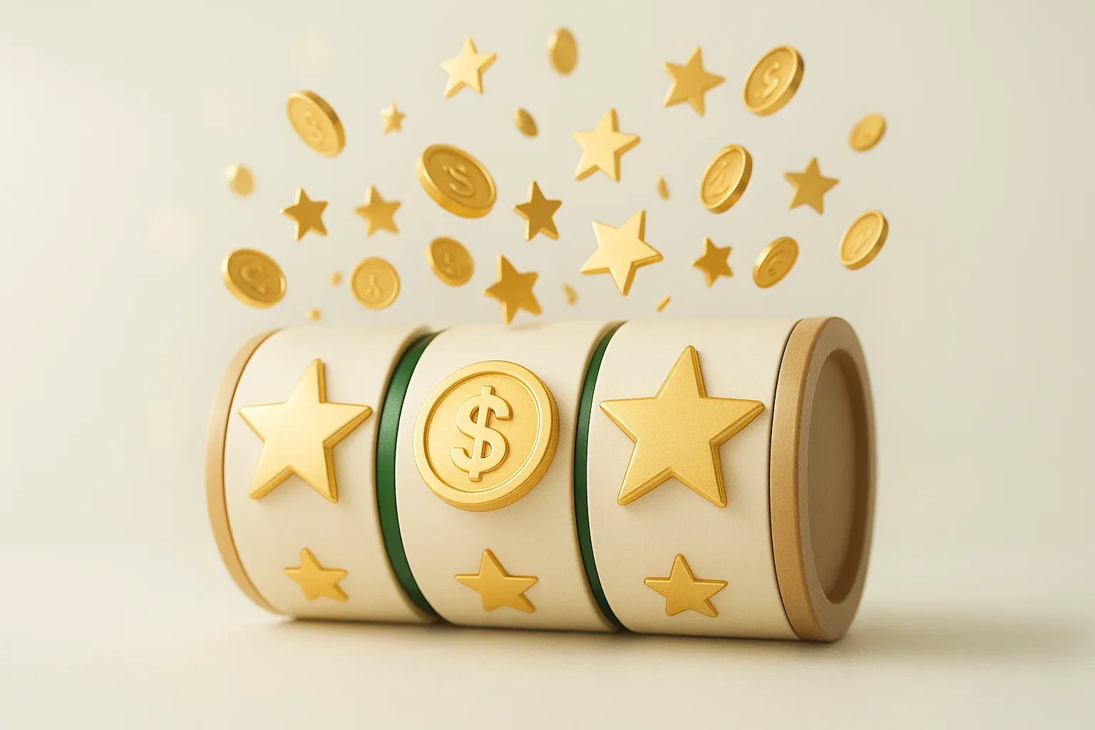Winning Gold Reels Colorful slot machine reels with gold symbols, coins, and exploding stars